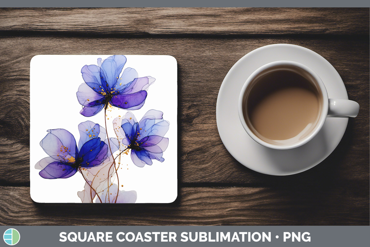Periwinkle Flowers 01 Alcohol Ink Square Coaster Sublimation