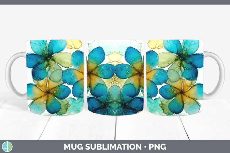 Plumeria Flowers 01 Alcohol Ink Mug Wrap Sublimation Design