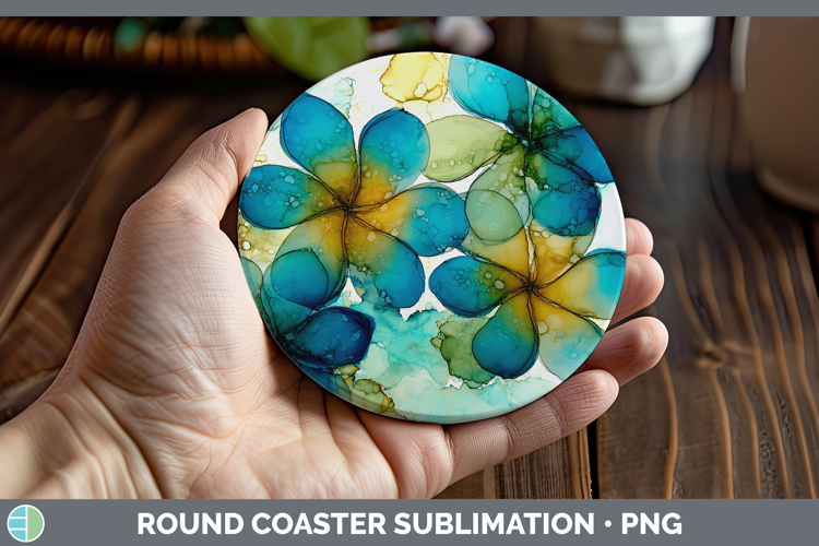 Plumeria Flowers 01 Alcohol Ink Round Coaster Sublimation De