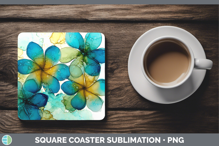 Plumeria Flowers 01 Alcohol Ink Square Coaster Sublimation D