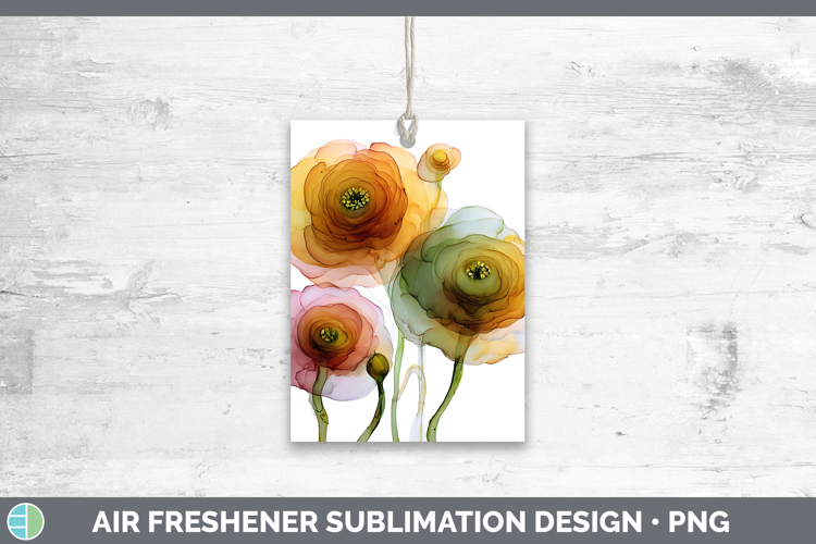 Ranunculus Flowers 01 Alcohol Ink Air Freshener Sublimation
