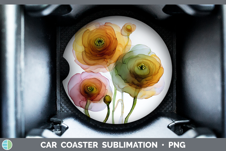 Ranunculus Flowers 01 Alcohol Ink Car Coaster Sublimation De