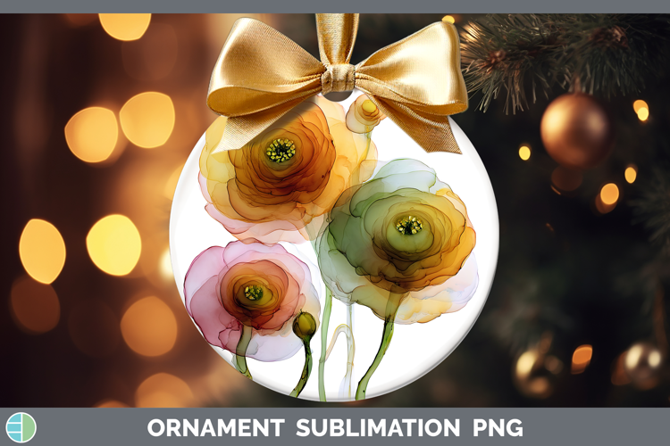 Ranunculus Flowers 01 Alcohol Ink Ornament Sublimation Desig
