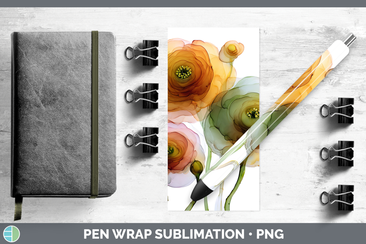 Ranunculus Flowers 01 Alcohol Ink Pen Wrap Sublimation Desig