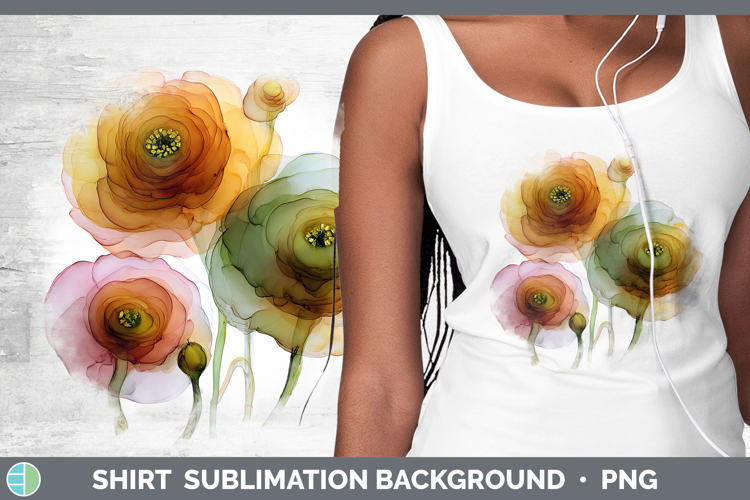 Ranunculus Flowers 01 Alcohol Ink Shirt Sublimation Design