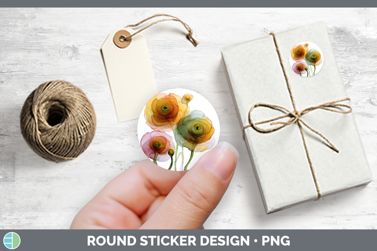Ranunculus Flowers 01 Alcohol Ink Stickers Design