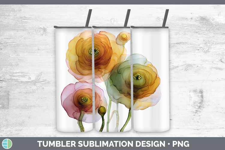 Ranunculus Flowers 01 Alcohol Ink Tumbler Sublimation Design