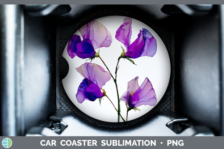 Sweet Pea Flowers 01 Alcohol Ink Car Coaster Sublimation Des