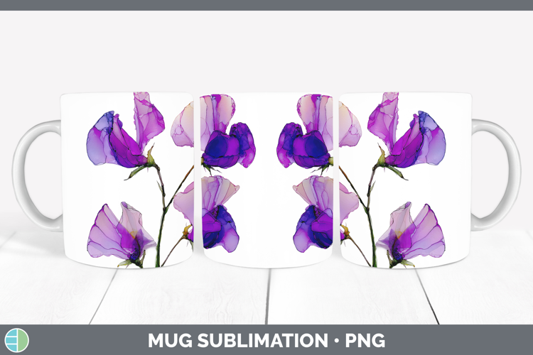 Sweet Pea Flowers 01 Alcohol Ink Mug Wrap Sublimation Design