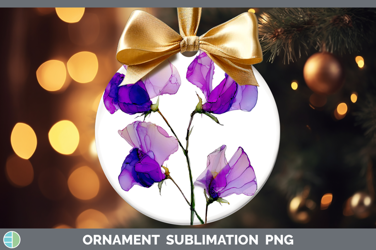 Sweet Pea Flowers 01 Alcohol Ink Ornament Sublimation Design