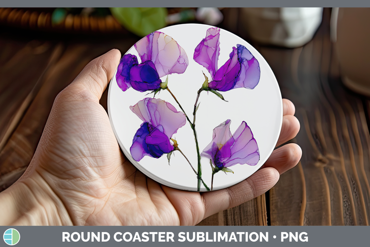Sweet Pea Flowers 01 Alcohol Ink Round Coaster Sublimation D