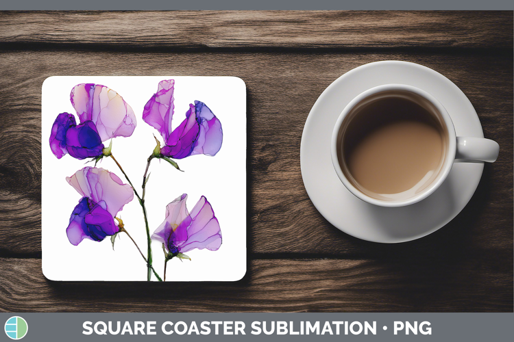 Sweet Pea Flowers 01 Alcohol Ink Square Coaster Sublimation