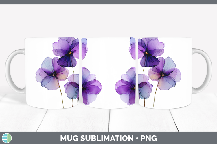 Violet Flowers 01 Alcohol Ink Mug Wrap Sublimation Design