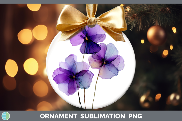 Violet Flowers 01 Alcohol Ink Ornament Sublimation Design