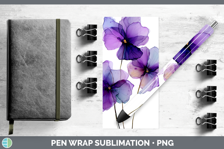 Violet Flowers 01 Alcohol Ink Pen Wrap Sublimation Design