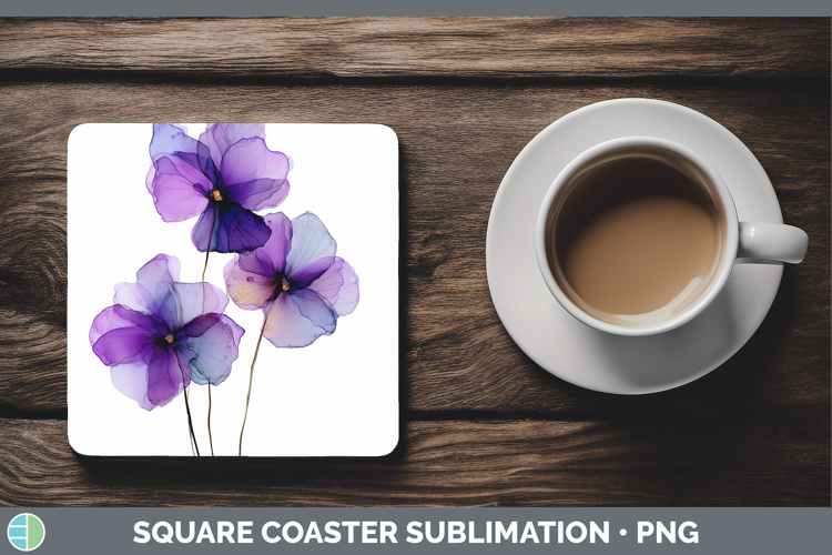Violet Flowers 01 Alcohol Ink Square Coaster Sublimation Des
