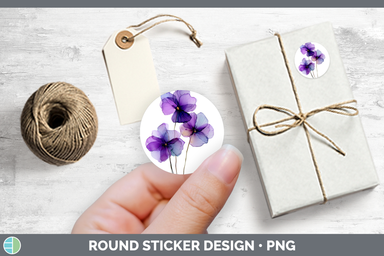 Violet Flowers 01 Alcohol Ink Stickers Design