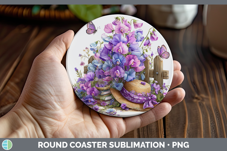 Flowers 01 Bandana Summer Sweet Pea Round Coaster Sublimatio