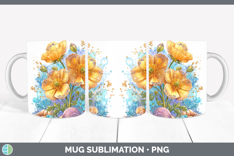Buttercup Mug Wrap Flowers 01 Beach Sublimation Coffee Cup D