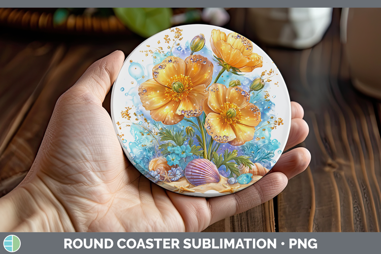 Buttercup Round Coaster Flowers 01 Beach Sublimation Coaster
