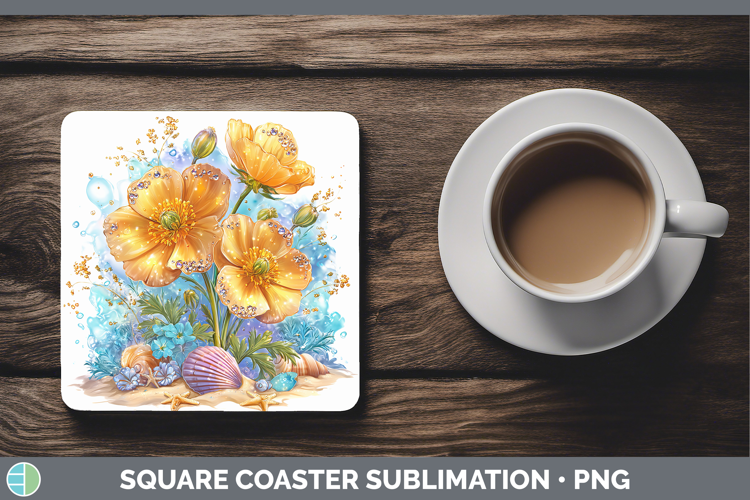 Buttercup Square Coaster Flowers 01 Beach Sublimation Coaste