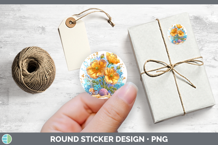 Flowers 01 Beach Buttercup Stickers | Round Labels Designs