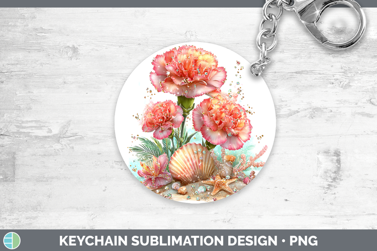 Carnation Keychain Flowers 01 Beach Sublimation Keyring Desi