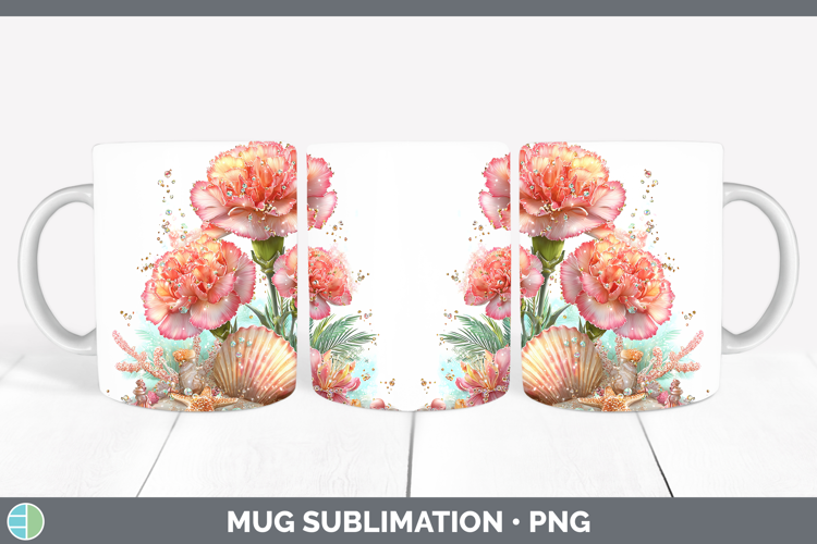 Carnation Mug Wrap Flowers 01 Beach Sublimation Coffee Cup D