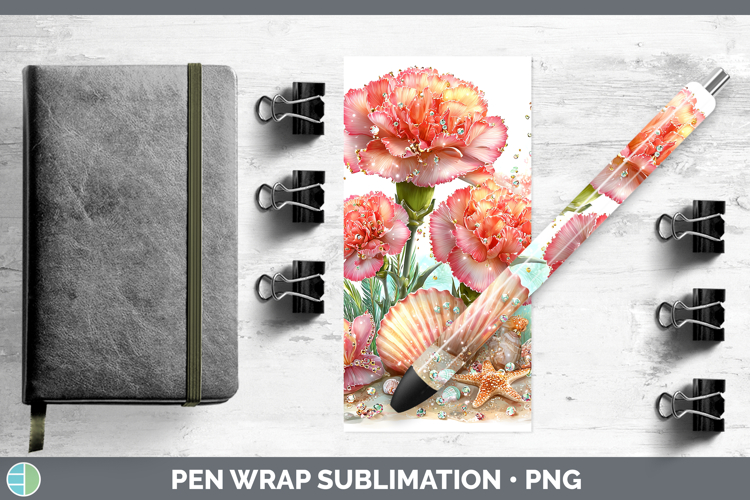 Carnation Pen Wrap Flowers 01 Beach Sublimation Pen Designs