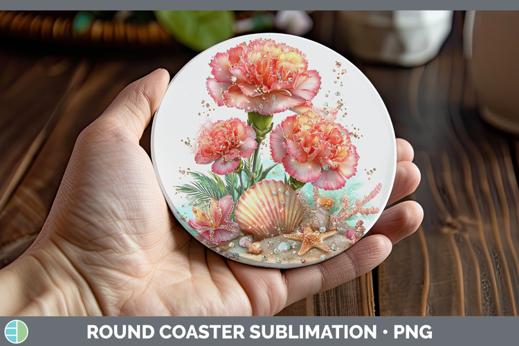Carnation Round Coaster Flowers 01 Beach Sublimation Coaster