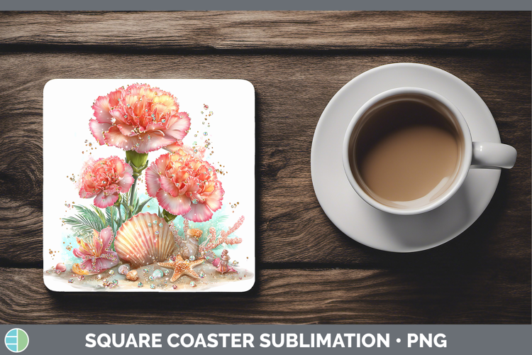 Carnation Square Coaster Flowers 01 Beach Sublimation Coaste