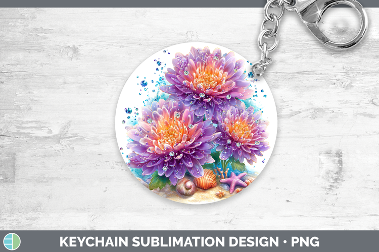 Chrysanthemum Keychain Flowers 01 Beach Sublimation Keyring