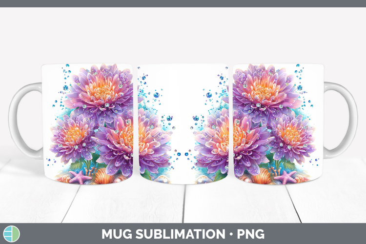 Chrysanthemum Mug Wrap Flowers 01 Beach Sublimation Coffee C