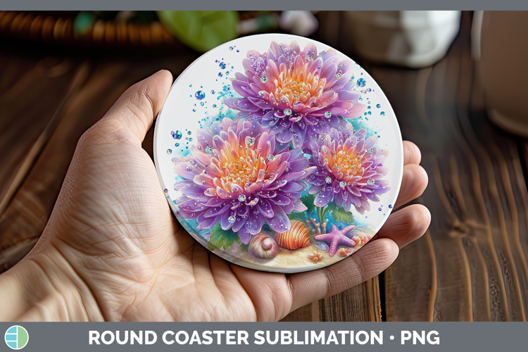 Chrysanthemum Round Coaster Flowers 01 Beach Sublimation Coa