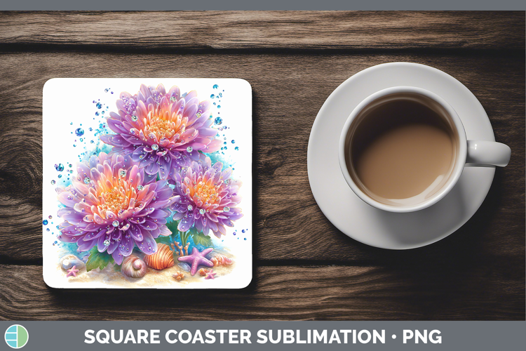 Chrysanthemum Square Coaster Flowers 01 Beach Sublimation Co