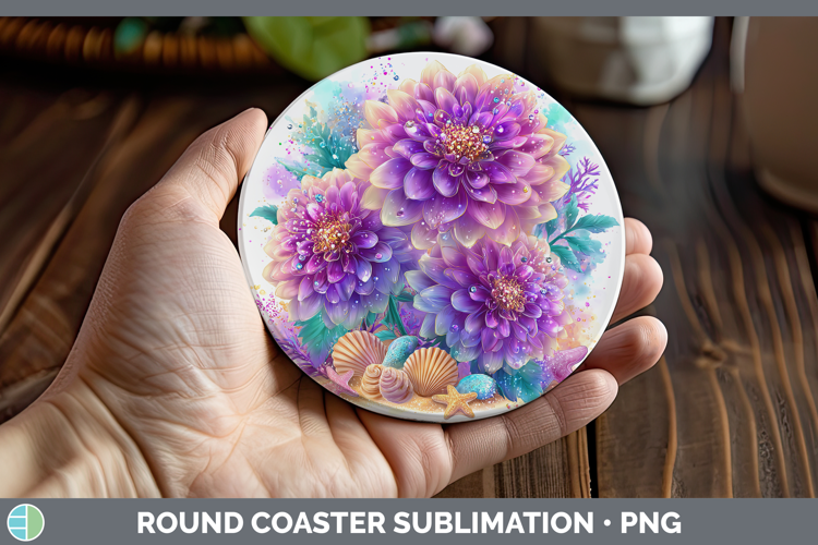 Dahlia Round Coaster Flowers 01 Beach Sublimation Coaster De