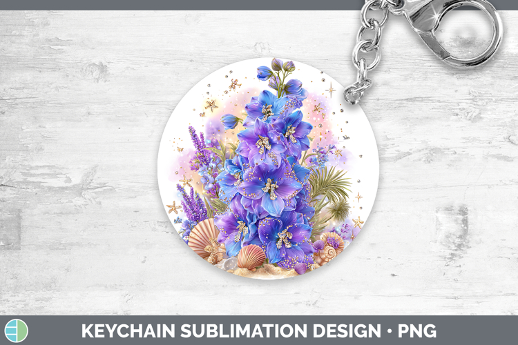 Delphinium Keychain Flowers 01 Beach Sublimation Keyring Des