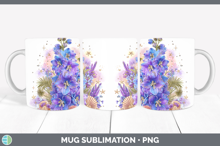 Delphinium Mug Wrap Flowers 01 Beach Sublimation Coffee Cup
