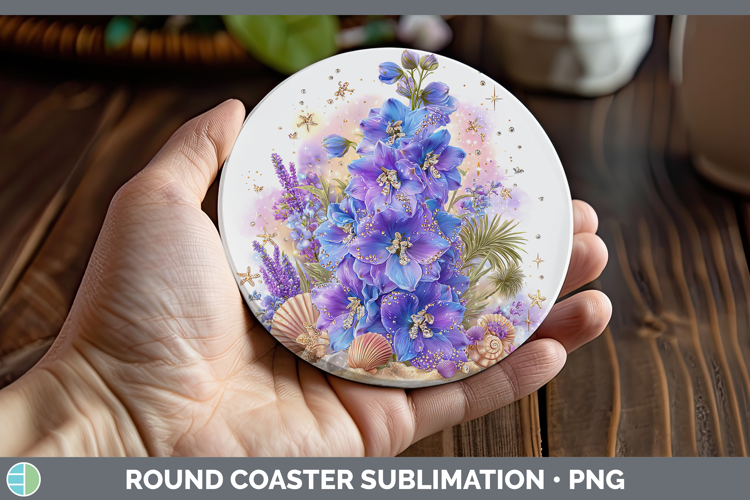 Delphinium Round Coaster Flowers 01 Beach Sublimation Coaste