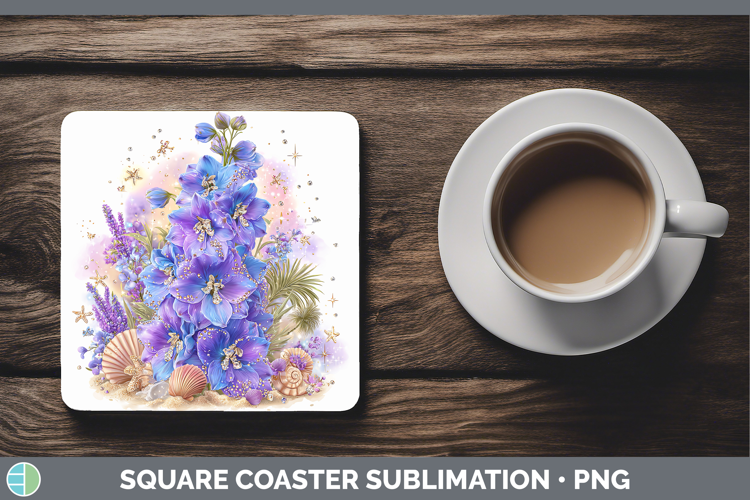 Delphinium Square Coaster Flowers 01 Beach Sublimation Coast