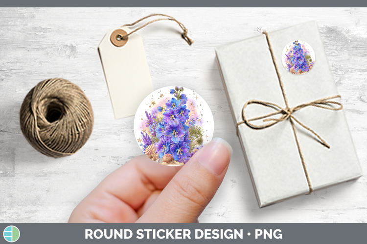 Flowers 01 Beach Delphinium Stickers | Round Labels Designs