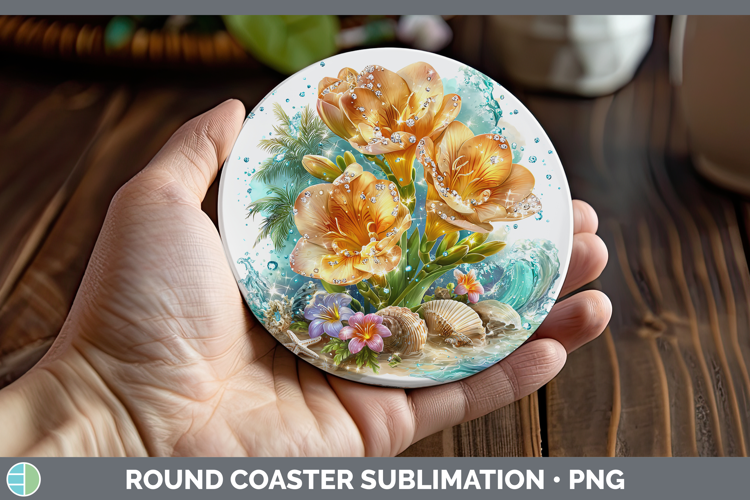Freesia Round Coaster Flowers 01 Beach Sublimation Coaster D