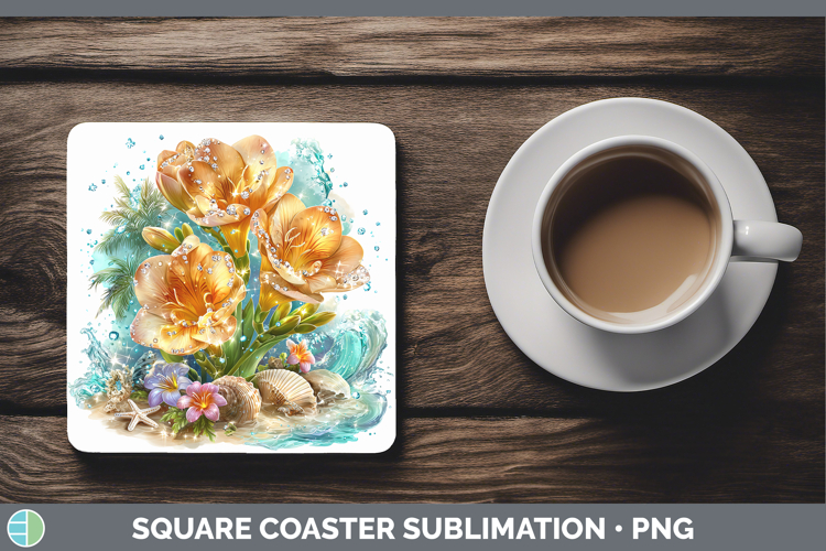 Freesia Square Coaster Flowers 01 Beach Sublimation Coaster
