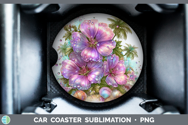Geranium Car Coaster Flowers 01 Beach Sublimation Designs