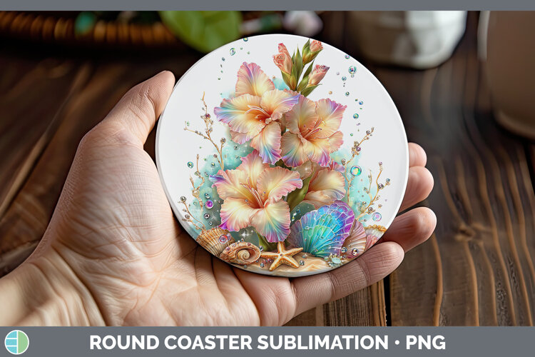 GorgeousFlowers 01 Beach Round Coaster design.