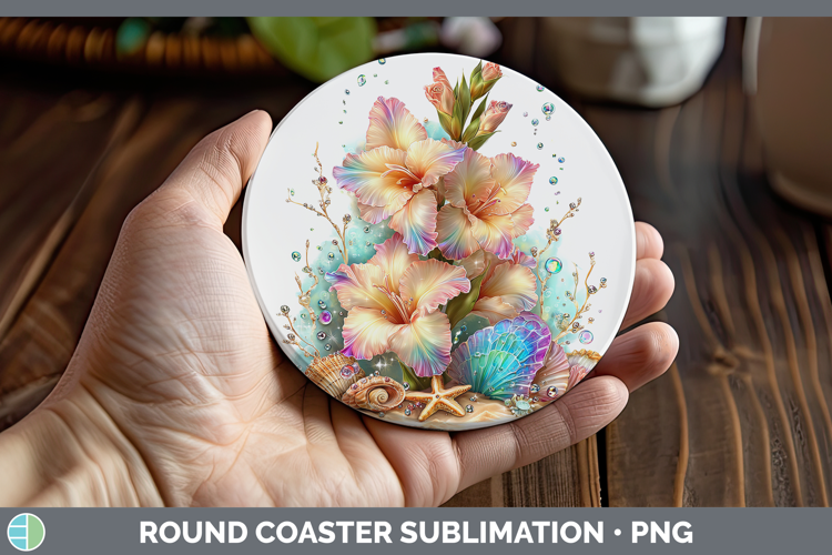 Gladiolus Round Coaster Flowers 01 Beach Sublimation Coaster