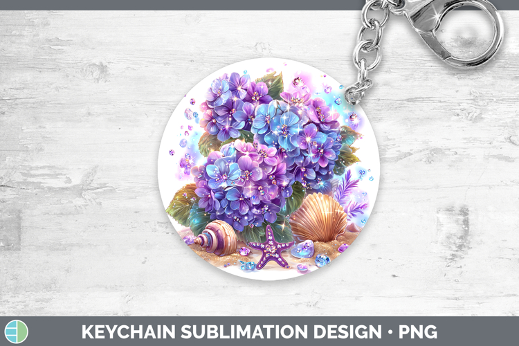 Hydrangea Keychain Flowers 01 Beach Sublimation Keyring Desi
