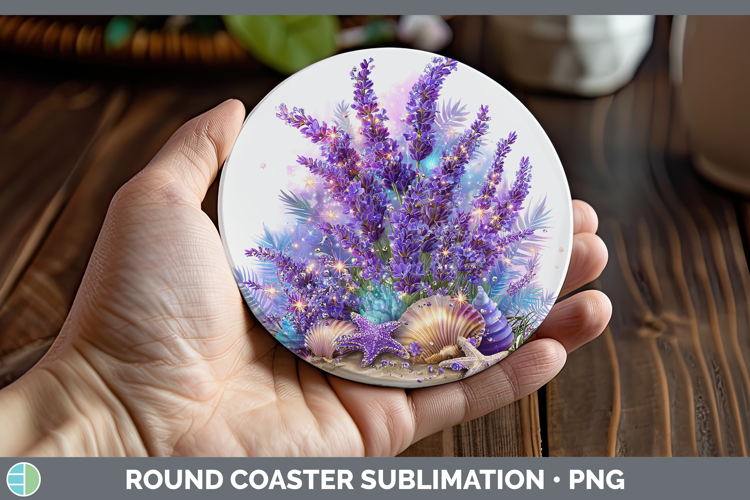 Lavender Round Coaster Flowers 01 Beach Sublimation Coaster