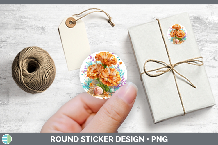 Flowers 01 Beach Marigold Stickers | Round Labels Designs