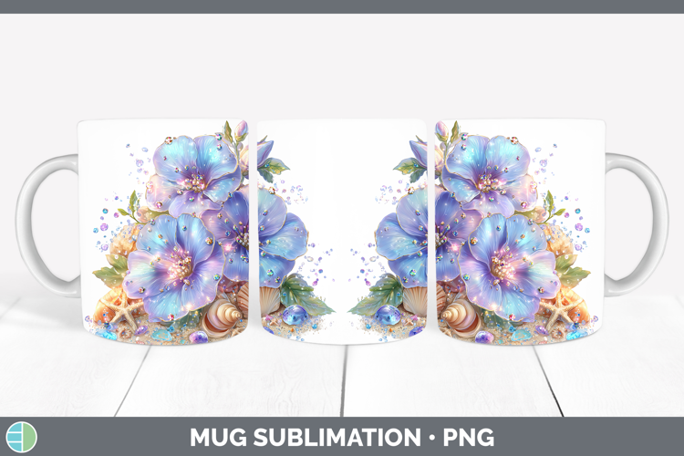 Periwinkle Mug Wrap Flowers 01 Beach Sublimation Coffee Cup